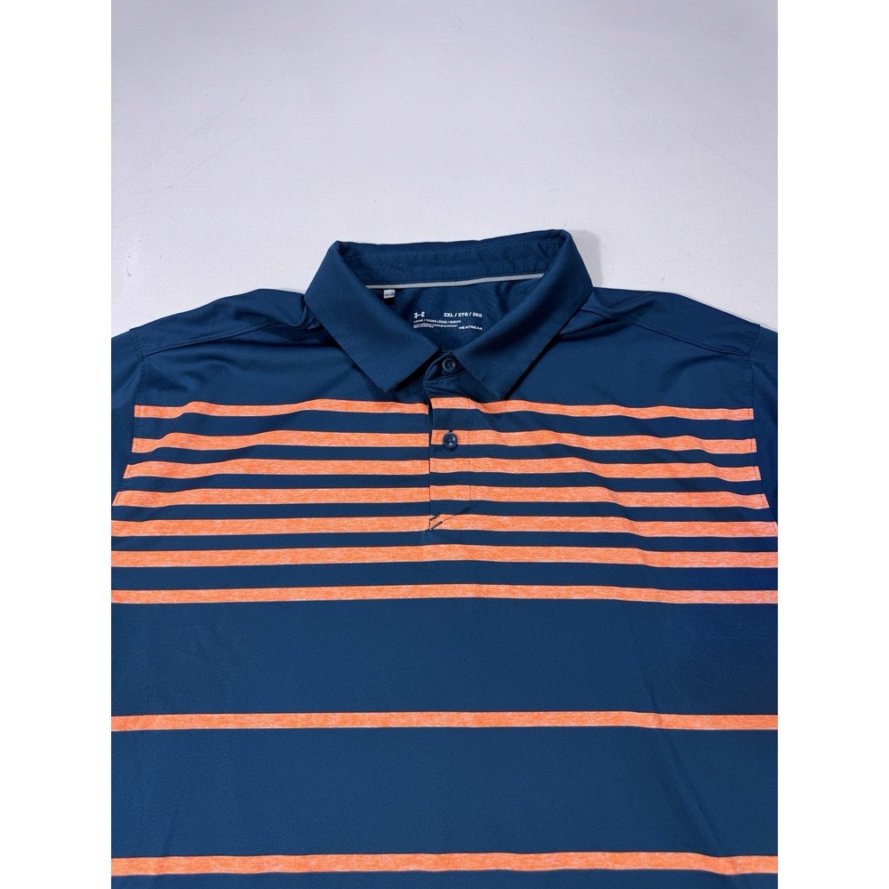 Under Armour CoolSwitch Brassie Stripe Golf Polo Blue Orange 2XL 1298948 Mens